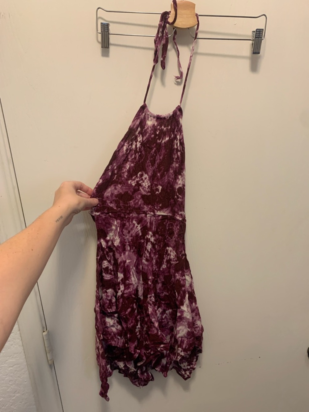 Solemio Plum and White Tie-Dye Halter Dress
